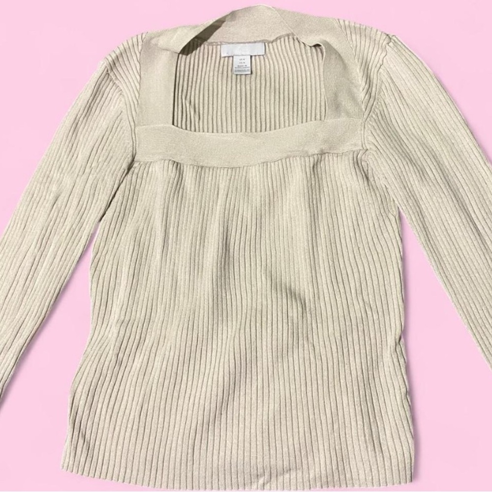 H&M Cream Ribbed Knit Top